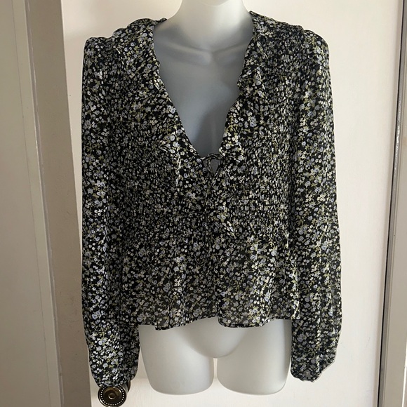 Astr Tops - Astr Floral Print Blouse with Ruffle Detail